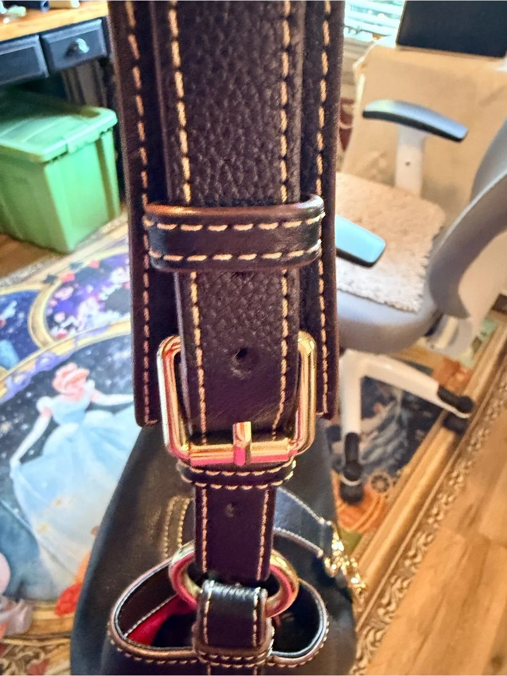 Dooney & Bourke Black Leather Shoulder Bag with Brass Hardware
